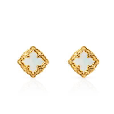 China FASHIONABLE Chris April 316L Stainless Steel PVD Plated Natural Vintage Cross Shell Stud Earrings for sale