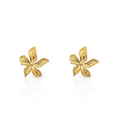 China TRENDY Chris April Fashion Jewelry 316L Stainless Steel PVD Plated Vivid Flower Stud Earrings for sale