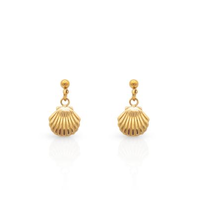 China Chris April Holiday style 316L stainless steel pvd gold plated shell shape drop waterproof earrings for sale