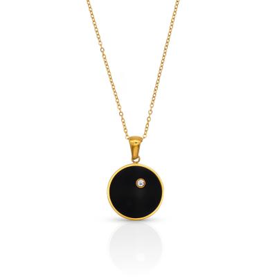 China Chris April Fashion Jewelry TRENDY Gold PVD Plated 316L Stainless Steel Double Sided Sun Pendant Necklace For Women for sale