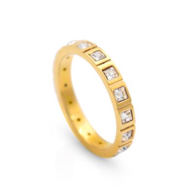 China Vintage Chris April in Stock 316L Stainless Steel Minimalist PVD Gold Plated Full-Jeweled Zircon Ring for sale