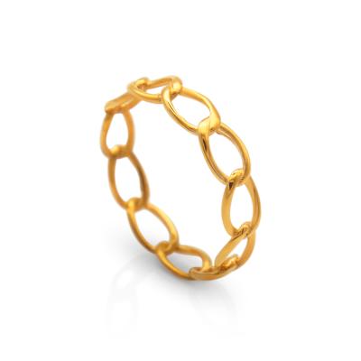 China Chris April TRENDY In Stock Fashion Jewelry 316L Stainless Steel PVD Gold Plated Linked Shape Chain Ring for sale