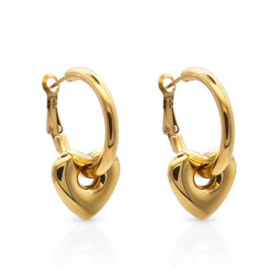 China Chris April TRENDY In Stock 316L Stainless Steel PVD Gold Plated Minimalist Heart Shape Drop Circle Earring for sale