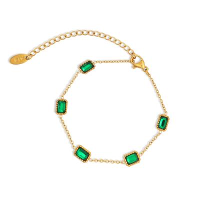 China Chris April TRENDY 18k Stainless Steel PVD Plated Green Zircon Tennis Bracelets for sale