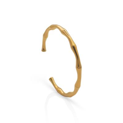 China Chris April Fashion Jewelry TRENDY Simple Design 316L Stainless Steel PVD Gold Plated Bamboo Shape Cuff Open Bangle for sale