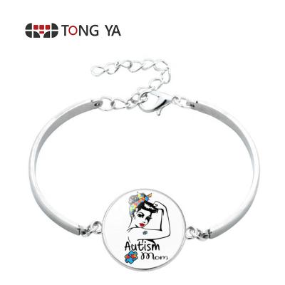 China Casual / Sporty Custom Design Autism Mum Glass Cabochon Bracelets Bangles for sale