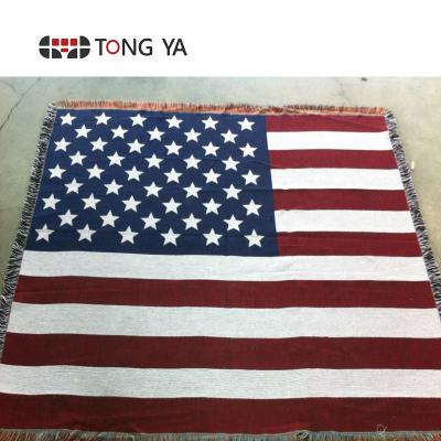 China Personalized Custom Made USA Flag Woven Jacquard Tapestry Anti-pilling Throw Blanket For Sofa for sale