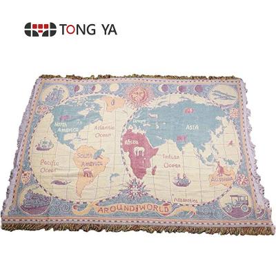 China 130x180cm World Map Anti-pilling Jacquard Blanket Soft Covering Chair Sofa Decor Cotton Throw for sale