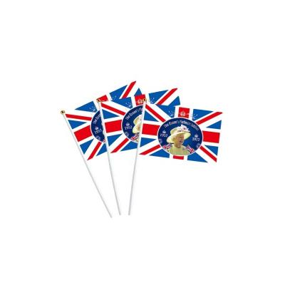 China 100%Polyester Custom Made 2022 Queen Elizabeth II Platinum Jubilee Hand Stick Flag FLYING for 70th Birthday for sale