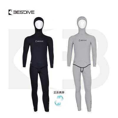 China BESTDIVE Yamamoto Neoprene 3mm Antibacterial Two Piece Men's Stretch Nylon Reversible Hooded Wetsuit for Freediving and Scuba Diving for sale