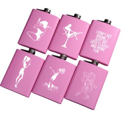 China Durable 8oz Outside Stainless Steel Pink Ladies Liquor Hip Flask Jug Container Portable Whiskey Wine Bottle for sale