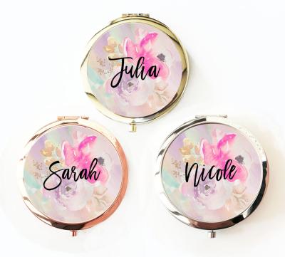 China Pocket Mirror Pocket Makeup Mirror With Personalized Wedding Brides Compact Round Mirror Gold Gift for sale