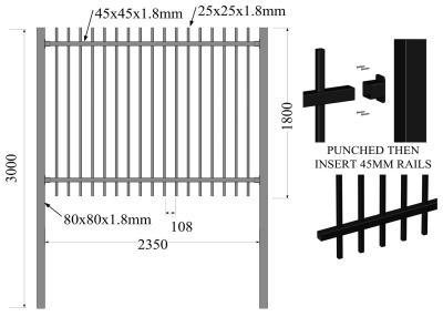 China 1800mm High X 2400mm Wide Two Rails*40X40X2.0 Upright*25X25X1.6 Powder Coated Black	  Te koop