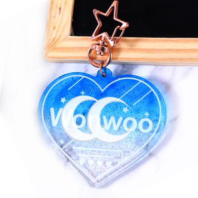 China Low Price Good Quality Wholesale Logo Key Chains Eco-friendly Clear Acrylic Shaker Charm Keychain Custom Anime Gifts for sale