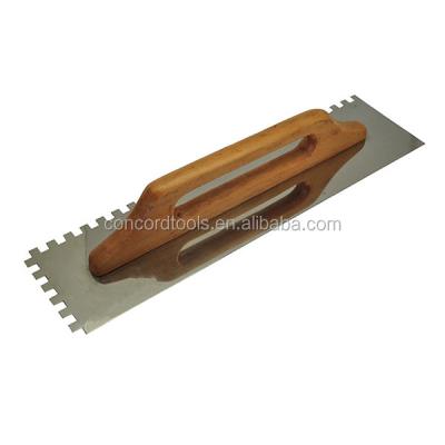 China Large SQUARE notched construction trowel stainless steel handle wood spatula trowel notched plastering trowel for sale