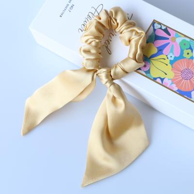 China New Design Summer Simple Elegant Ribbon Tail Silk Elastic Satin Hair Band For Girls for sale