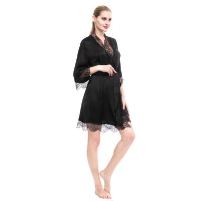 China Wholesale Breathable 100% Feminine Women Sleepwear Mulberry Silk Lace Long Robes for sale