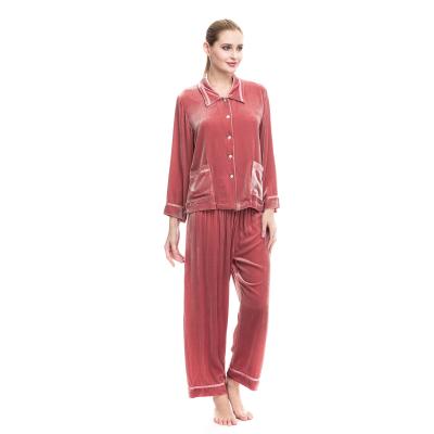 China Fashion Breathable Custom Women Long Sleeve Warmth 100% Mulberry Silk Pajamas for sale