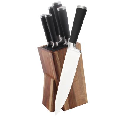 China New Model Disposable Customized Hollow Handle 5 Pieces Knife Set With Acacia Wood Stand for sale