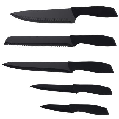 China TPR Disposable Professional Black Handle Kitchen Knife Non-Stick Coating Set for sale