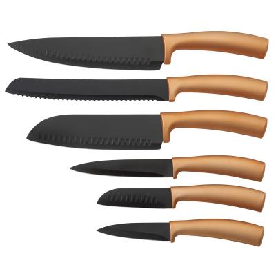 China Black And Wood Disposable Professional TPR Handle Copper Coating Kitchen Knife Set for sale