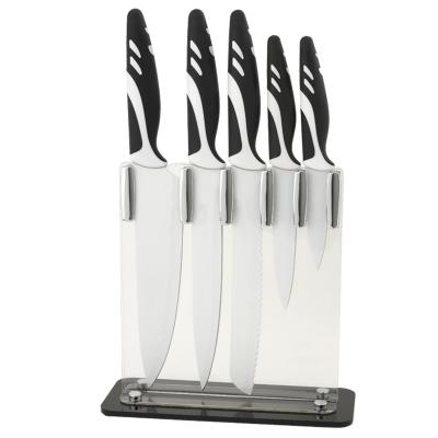 China OEM Disposable Colorful 5pcs Kitchen Knives Set With Acrylic Knife Holder for sale