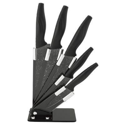 China Disposable Factory Directly Sell 5pcs Handle Non-Slip Acrylic Holder Knife Non-Stick Marble Coating Set for sale