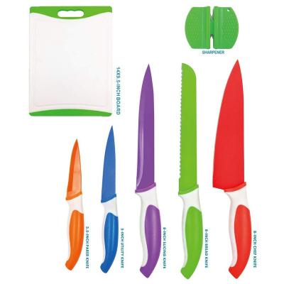 China Factory Direct Disposable Hot Sale 7 Pieces Non Stick Coating Knife With PP Cutting Board And Sharpener Set for sale