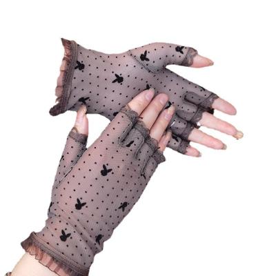 China Wrist Length Women's Lace Half-finger Short Black Gloves Lace Up Sunscreen Gloves Prom Party Decoration Gloves for sale