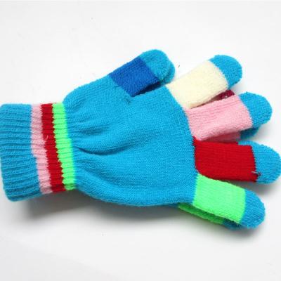 China Kids Winter Gloves Candy Color Striped Boys Girls Glove Solid Kids Warm Knitted Finger Gloves for sale