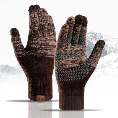 China Wholesale Men's Winter Woolen Gloves Striped Woolen Plus Velvet Touch Screen Thick Knitted Gloves In Stock for sale