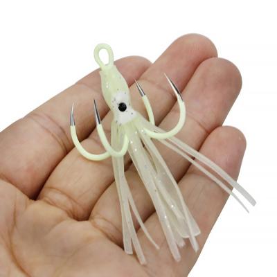 China New Soft PVC Four Hook Fishing Lure Luminous Squid Lure Fishing Tackle Store for sale