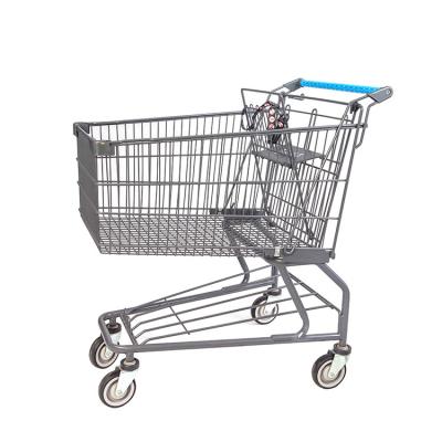 China HT 140L Q195 Supermarket Shopping Cart Durable Luxury Heavy Duty Steel Plastic Spray Trolley for sale