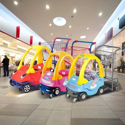 China Durable HT Customized Supermarket Children Trolley Cute Cartoon Shopping Cart With Car for sale