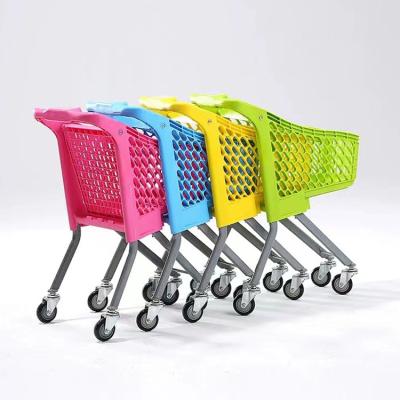 China Durable HT Customized Basket 20L Plastic Kids Toy Supermarket Shopping Cart Trolley for sale