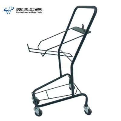 China HT Durable Japanese Style 2 Row Mini Supermarket Double Baskets Shopping Foldable Trolley for sale