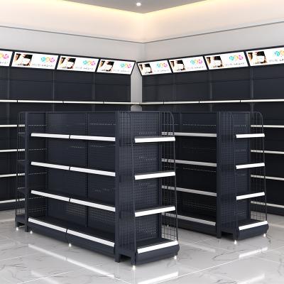 China HT China Convenience Supermarket Equipment Double Sided Supermarket Store Shelf Display Racks Gondola Shelves for sale