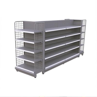 China HT Double Sided Popular Multiple Combinations Steel Heavy Duty Steel Store Rack Display Rack Supermarket Retail Shelves for sale