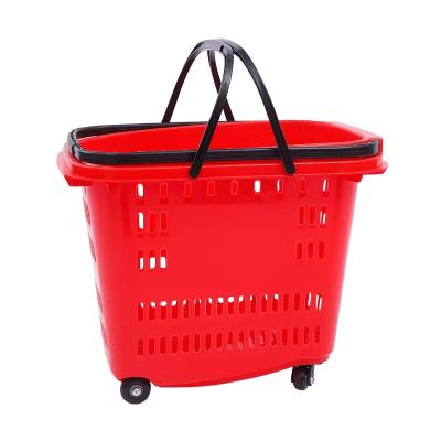 China HT Supermarket Durable Custom Multicolor Plastic Shopping Hand Cart With Wheels for sale