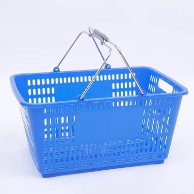 China Durable HT Personalized Double Handle 28L Store Shopping Colorful Plastic Hand Basket for sale