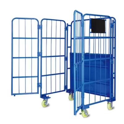 China Durable HT 4 Sided Collapsible Material Supermarket Logistics Handling Storage Cage Wire Mesh Container Pallet for sale