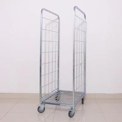 China Durable HT Factory Price Powder Coated Heavy Duty Wire Supermarket Roll Container Storage Steel Cage Trolley for sale