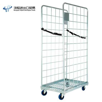 China HT Custom Warehouse Logistics Roll Container Durable Rigid Foldable Portable Roll Cage Trolley Trolley for sale