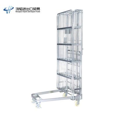 China Durable 4-Sided Warehouse 4-Sided Warehouse Adjustable Metal Logistics Cargo Steel Roll Container With Four Wheels for sale