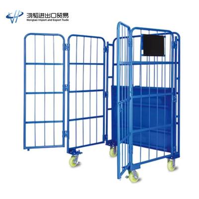 China Durable HT Blue Rolled Steel Mesh Storage Cage Roll Container For Warehouse for sale