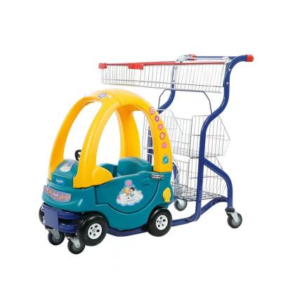 China Durable HT Cartoon Grocery Kids Supermarket Mall Trolley Carts With Seat for sale