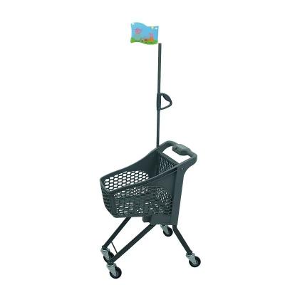 China Durable HT Black Plastics Kid Children Shopping Cart Supermarket Trolley With Flag for sale