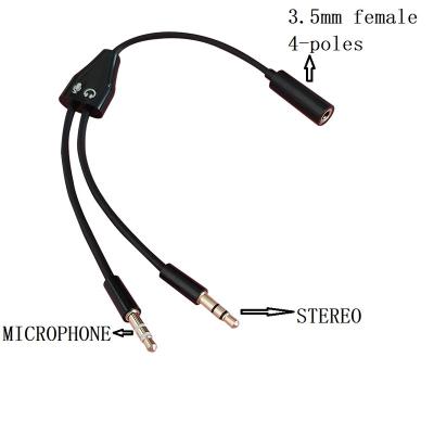 China COMPUTER 20CM TRRS Phone Stereo Outlet 3.5mm Jack To Mic Headset PC Splitter Cable for sale