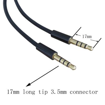 China Speaker 1meter 3ft 3.5mm male to male audio cable 4 gold plated poles with 17mm long tip 3.5mm connector. for sale