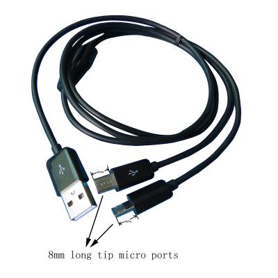 China Dual USB Cell Phone 1m 3ft Micro Splitter Cable With 8mm Long Tip Power 2 Micro USB Devices Straight Away for sale